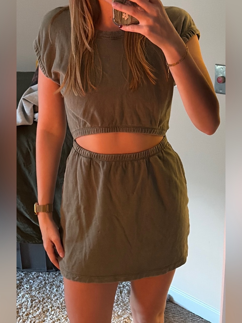 aerie Olive Green Cotton Towel Dress